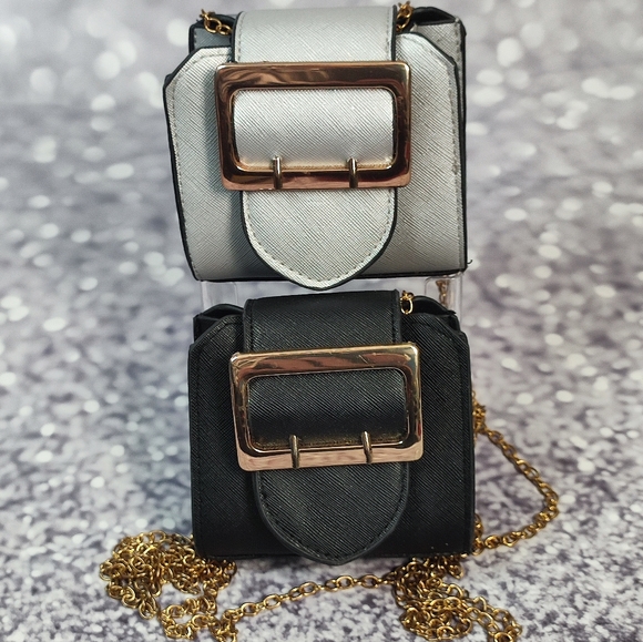 Mini Crossbody Bundle Set of 2 Black and Silver with Gold Tone Hardware NWOT - Picture 5 of 8